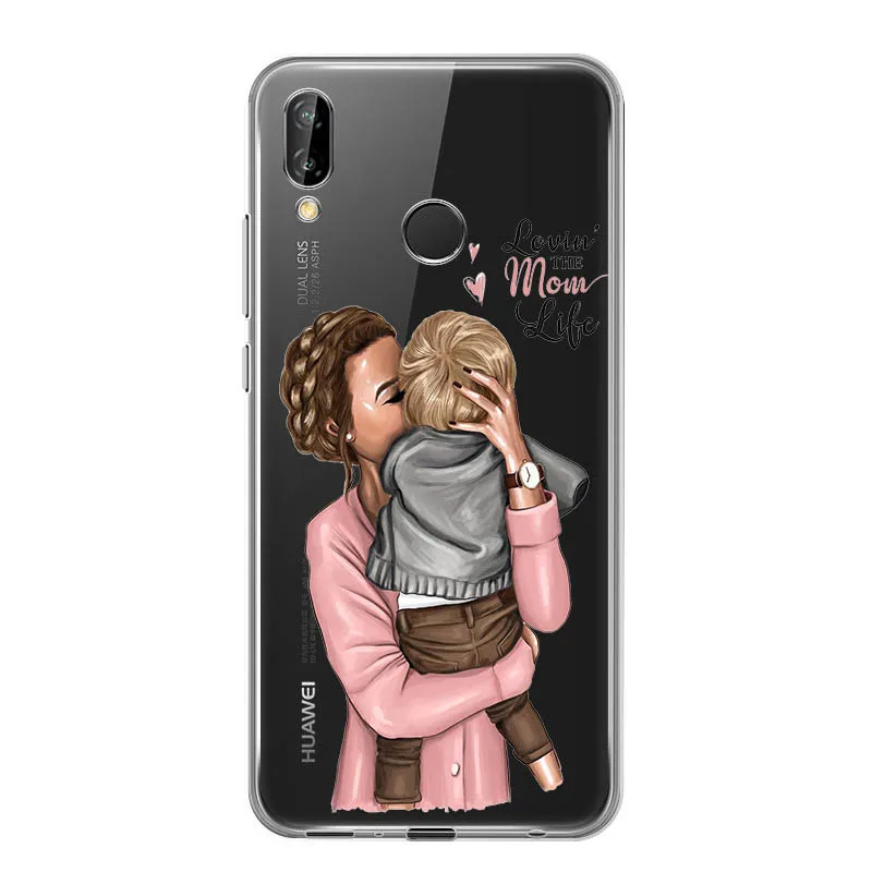 5 Black Brown Hair Girl Queen Family Baby Mom Soft Silicone phone case for Huawei honor 20Pro 9X V20 10 8S 8a play 20i 8X 9i Lite - Цвет: 5