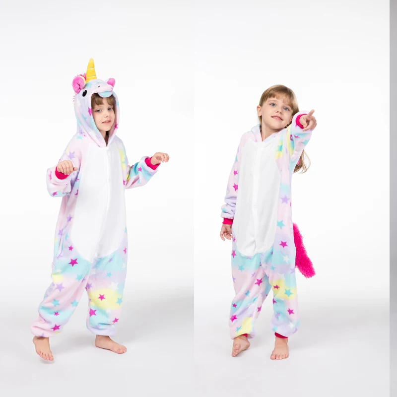 Детские пижамы с героями мультфильмов; комбинезон; фланелевый костюм с динозавром и животными; забавная Пижама кигуруми с капюшоном и длинными рукавами с единорогом