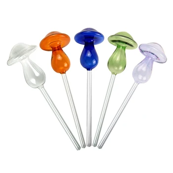 

5 Color Plant Flowers Water Feeder Mushroom Shape Plant Self Watering Device Glass Design Clear Glass Plant Waterer Device