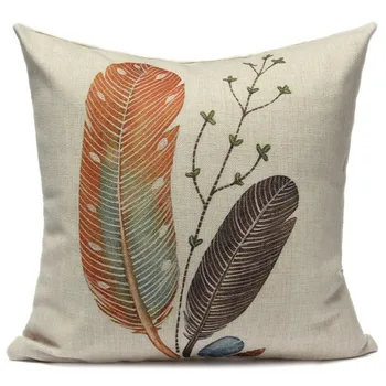 

BESTXmas Vintage Flax Cushion Cover Throw Pillow Case Sofa Decor Orange Grey Feather stone art linen 45*45cm