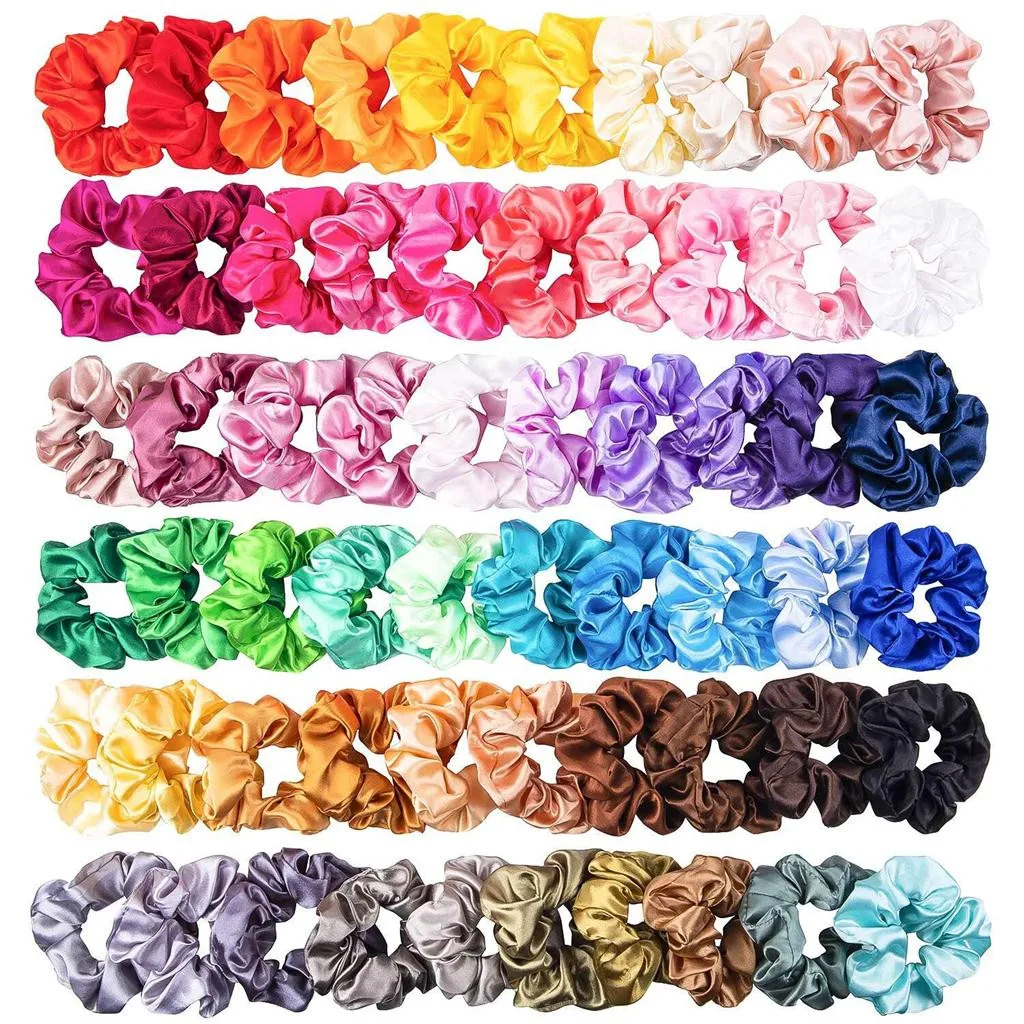 60PCS Fashion Scrunchie Solid Silk Satin Hair Band Hair Ties For Women Girls Ponytail High Quality Chouchou cheveux femme #A headbands for women Hair Accessories