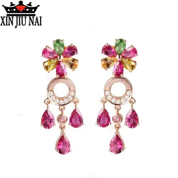 

18K Rose Gold Colored Gemstone Earrings for Women Exquisite Charms Luxury Royal nobility fashion Prom Party Banquet Ornaments