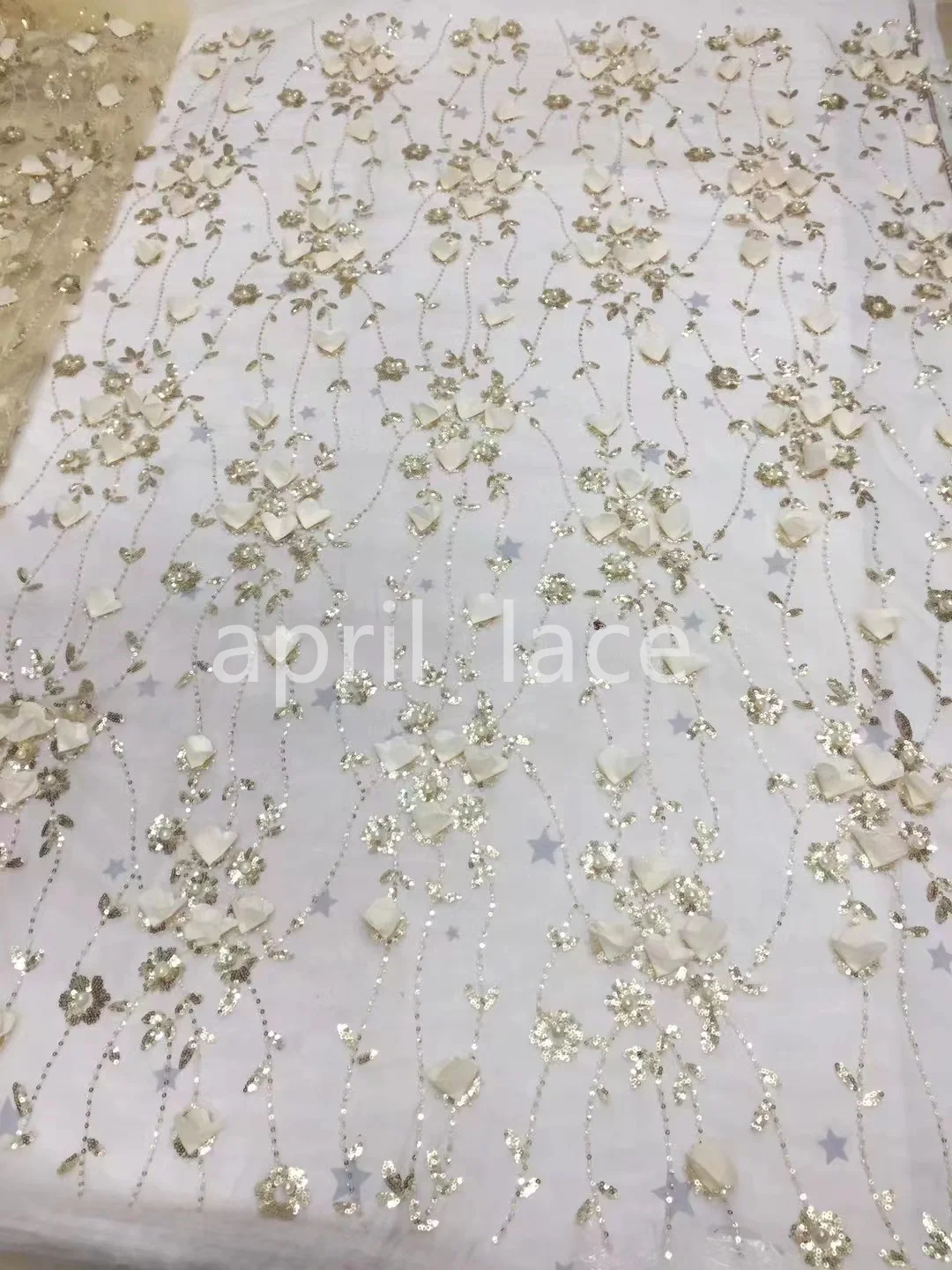 

Color 4 Haute Couture 5 yard Bling Sequin Flower Tulle Lace Fabric for Fashion Designer /Sawing Wedding Bridal Dress