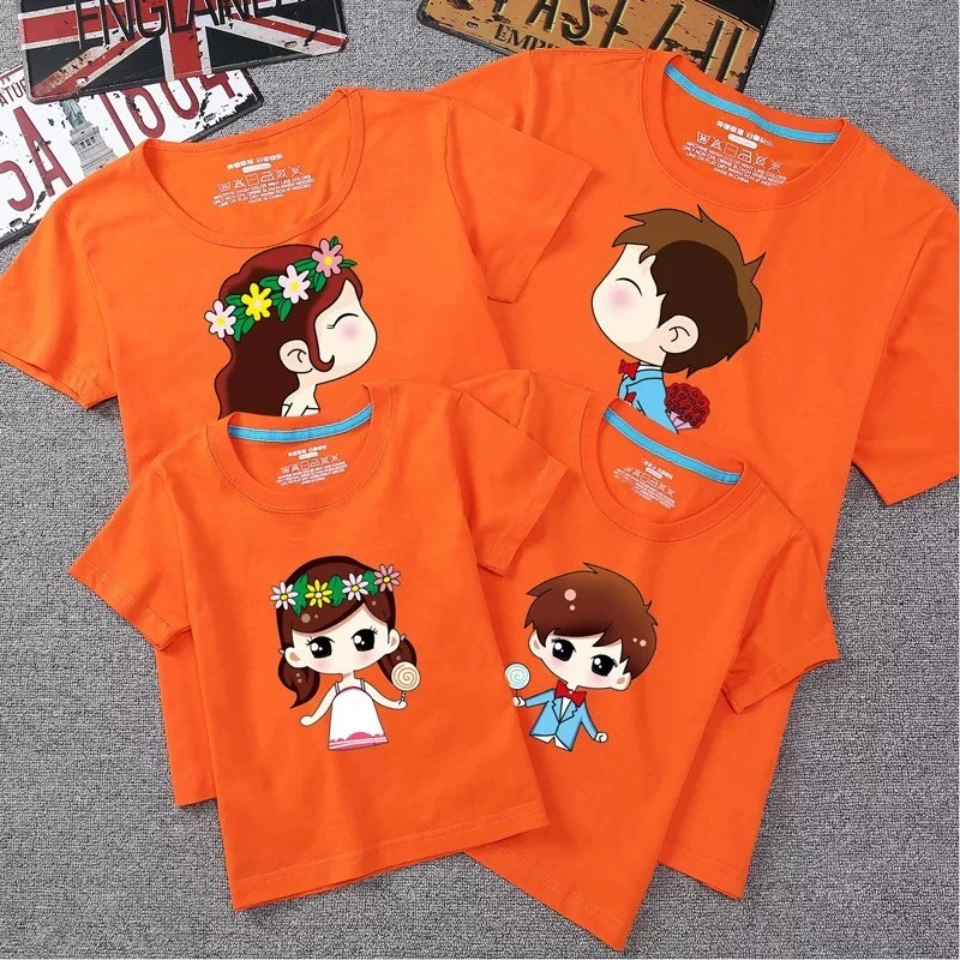 

Black Color Family Matching Clothes Cartoon T-shirt Cotton Family Look Mom Father Baby Girl Boy Top Summer Mommy And Me Clothes