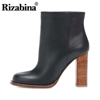 

RIZABINA Women Real Leather Boots Office Ladies Simple Ankle Boots Daily Slip On Work Business Shoes Woman Size 33-43
