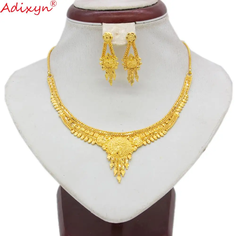 

Adixyn African Necklace and Earrings Wedding Women Jewelry set Gold Color/Copper African/Ethiopian/Dubai Party Gifts N11166