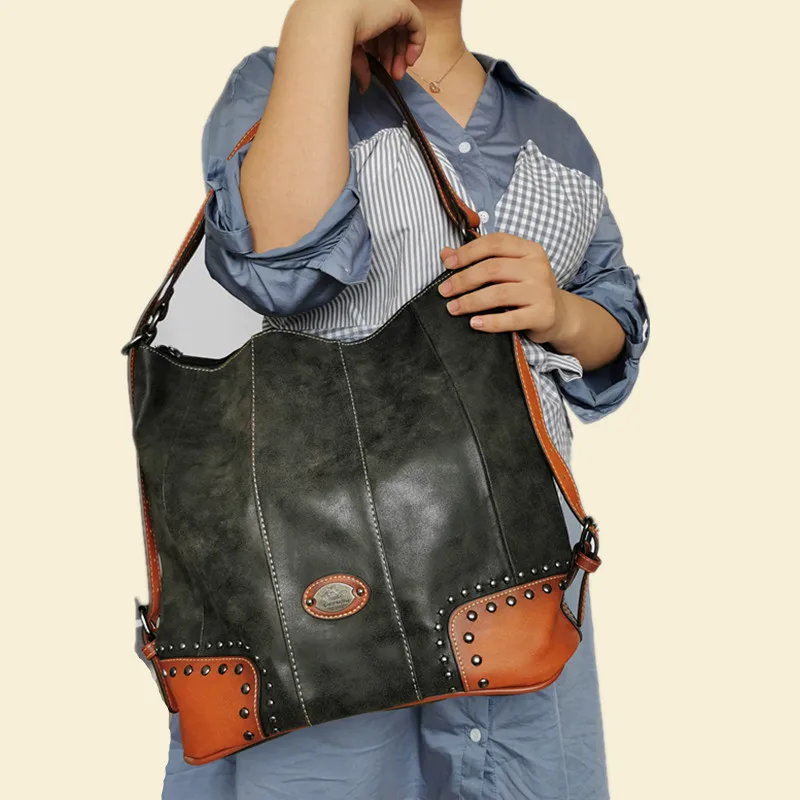 Винтажные Сумки из натуральной кожи для женщин Большая вместительная женская сумка большая сумка на плечо Женская Роскошная брендовая кожаная ручная сумка