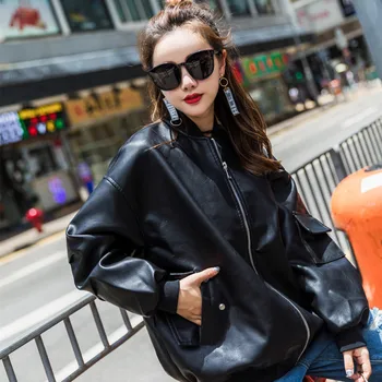 

Autumn & Winter Women Pink Slim Cool Lady PU Faux Soft Leather Jackets Sweet Female Basic Zipper Female Outwear Coat Plus Size