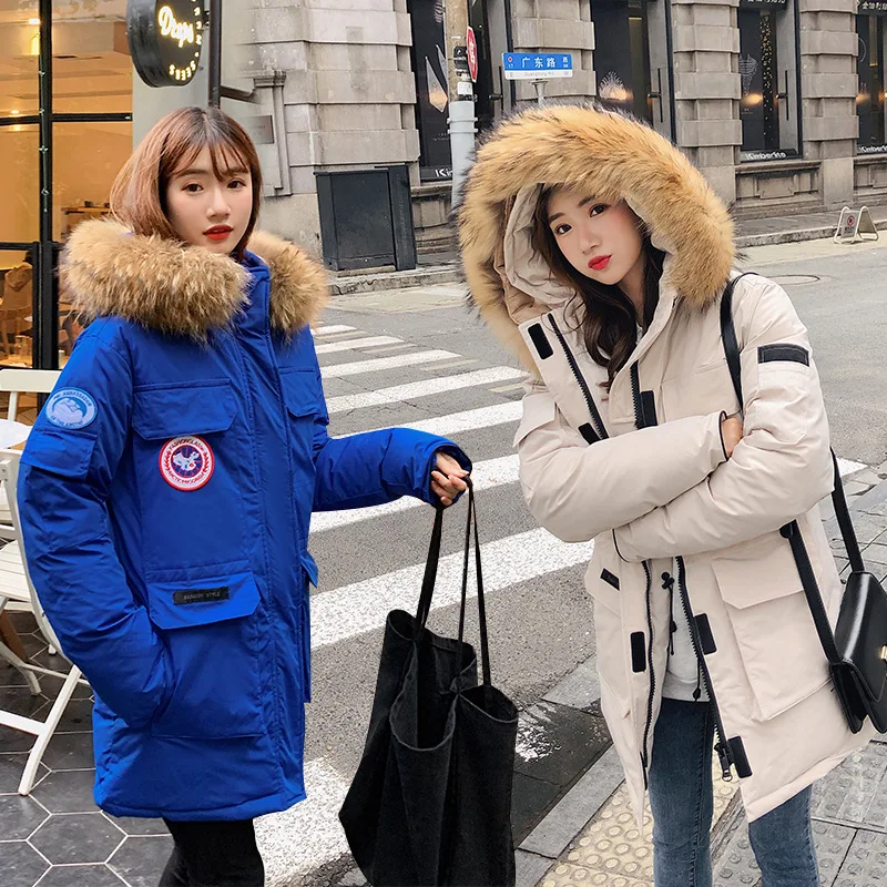 

2019 New Style Army Workwear down Jacket Cotton-padded Clothes Women's Warm Cotton Coat Raincoat Jacket Mid-length Couples Trenc