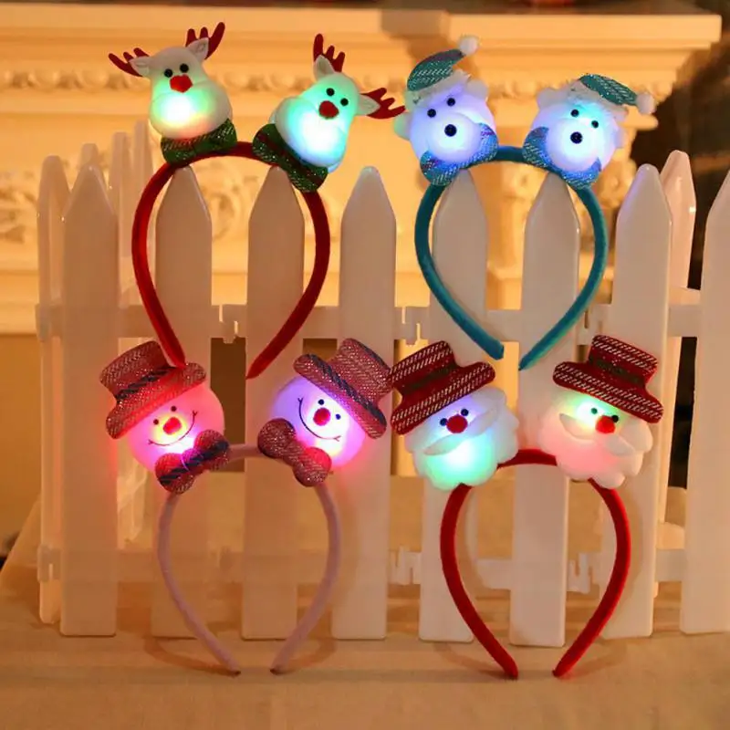 

Christmas Headband Luminous Single / Double Santa Claus / Deer/ Snowman Head Button Battery Operated LED Light Glowing