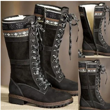 

Winter Knee Boots Women Sexy Lace Up Zipper Long Boots Fashion Low Heel Booties Shoes womens boots