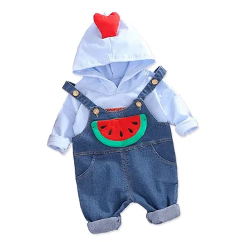 

Spring Children Baby Boy Girl Cotton Clothes Cartoon Hooded Shirt Denim Overalls 2pcs/Set Toddler Fashion Clothing Kid Tracksuit