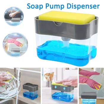 

2-in-1 Soap Pump Dispenser With Sponge Holder Liquid Dispenser Container Hand Press Soap Organizer Kitchen Cleaner Tools