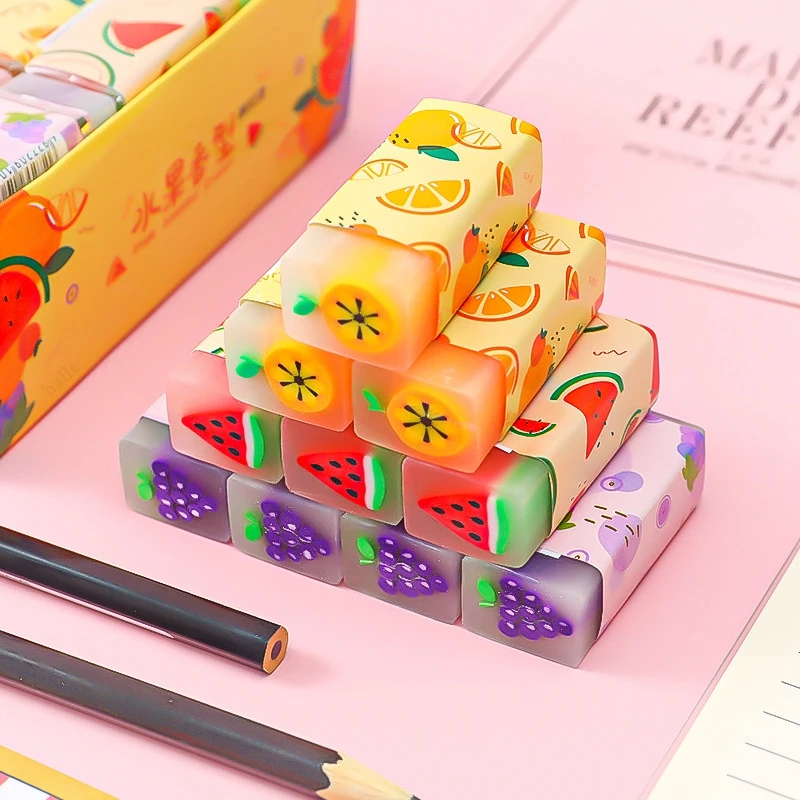 Cute Candy Color Strawberry Fruit Erasers Soft Pencil Erasers For Kids Rubber Toy Stationery Supplies