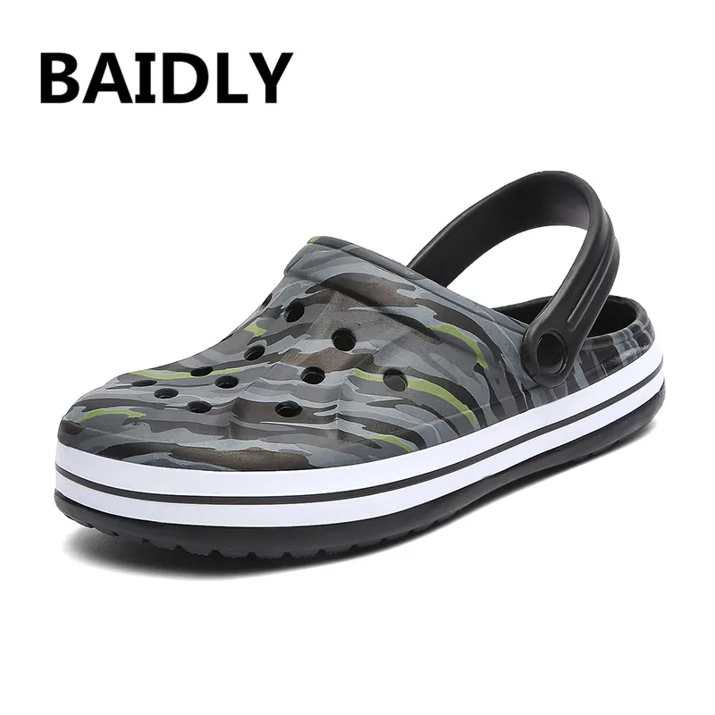 Для мужчин сандалии дышащие пляжные тапочки Sandalias Для мужчин s Повседневная водонепроницаемая обувь группа Сабо летние садовые сандалии обувь - Цвет: 187 BLACK
