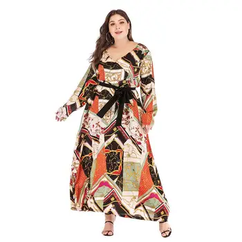 

Muslim Women Abaya Fashion Spring New Print Long Sleeve Dress Plus Size Arab Robe Holiday Beach Party Sundress Jilbab Kaftan