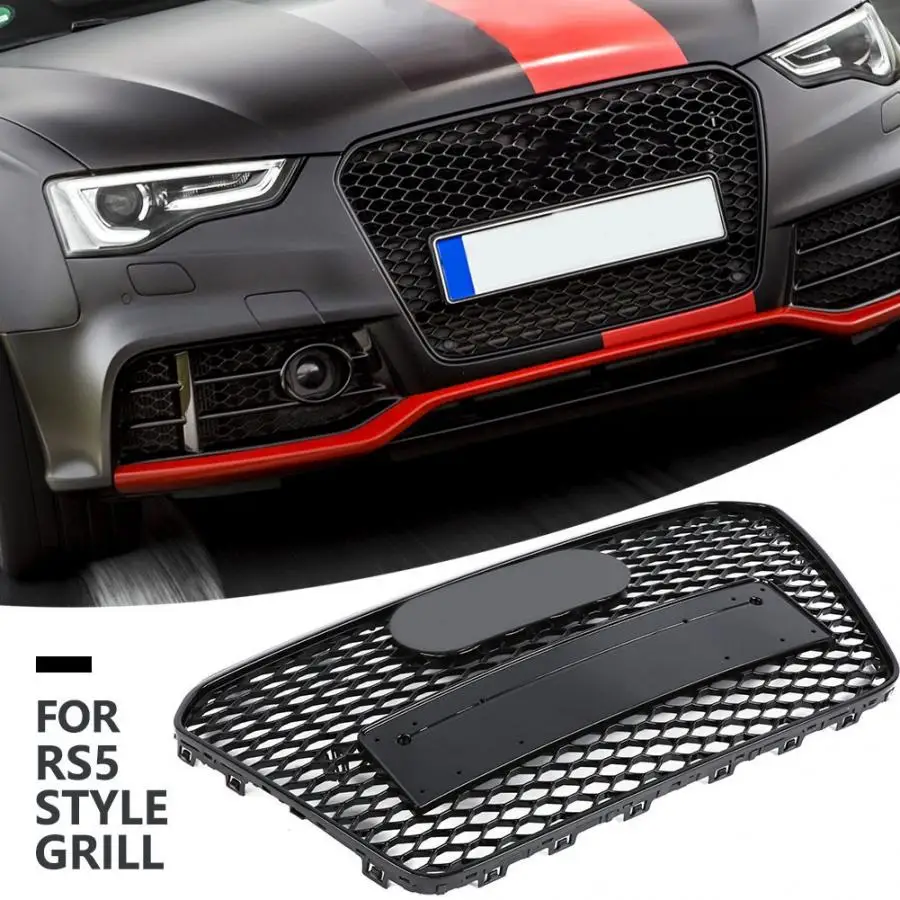 

For RS5 Style Front Sport Hex Mesh Honeycomb Hood Grill Gloss Black for Audi A5/S5 B8.5 2013 2014 2015 2016