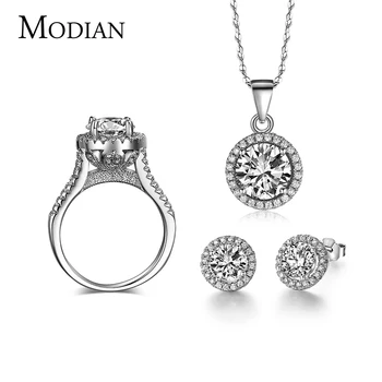 

90% Off Wedding Jewelry Sets For Brides Classic Sparkling Aaaaa Level Cz Stud Earrings Ring Necklace Bridal Jewelry Set