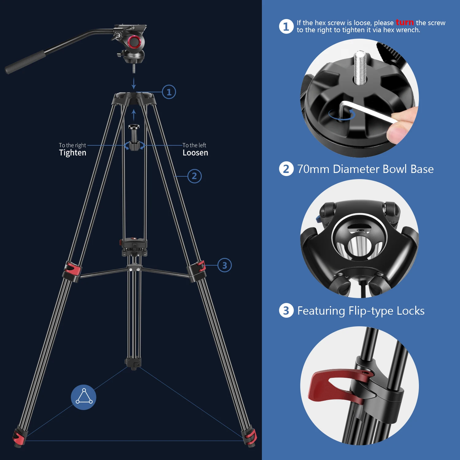 Neewer Professional Heavy Duty Video Camera Tripod,64 inches/163 centimeters Aluminum Alloy with 360 Degree Fluid Drag Head,1/4 and 3/8-inch Quick Shoe Plate,Bag,Load up to 17.6 pounds/8 kilograms 