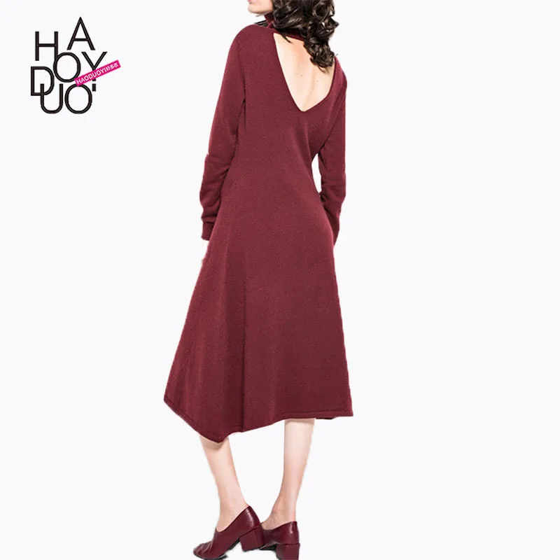 

Haoduoyi Hot Selling Spring Clothing New Style Europe And America Fashion Simple High Collar Backless Loose-Fit Dress a Lot of C