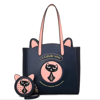 

BEIBAOBAO Spring And Summer New Style Large Bag Cartoon Different Size Bags Large-Volume Cat Shoulder Ba