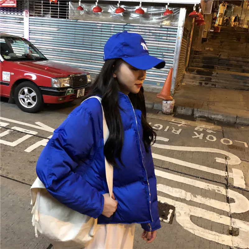 

Photo Shoot 2019 Winter Korean-style WOMEN'S Wear Loose-Fit Short Zipper Crew Neck Warm Cotton Coat