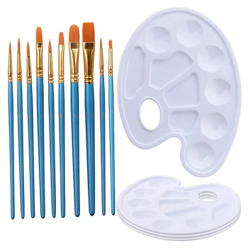 

10 Pcs Paint Brushes Watercolor Brushes Art Paint Brush Set and 4 Pcs Paint Palette for Kids and Adults to Create Art Paint Pale