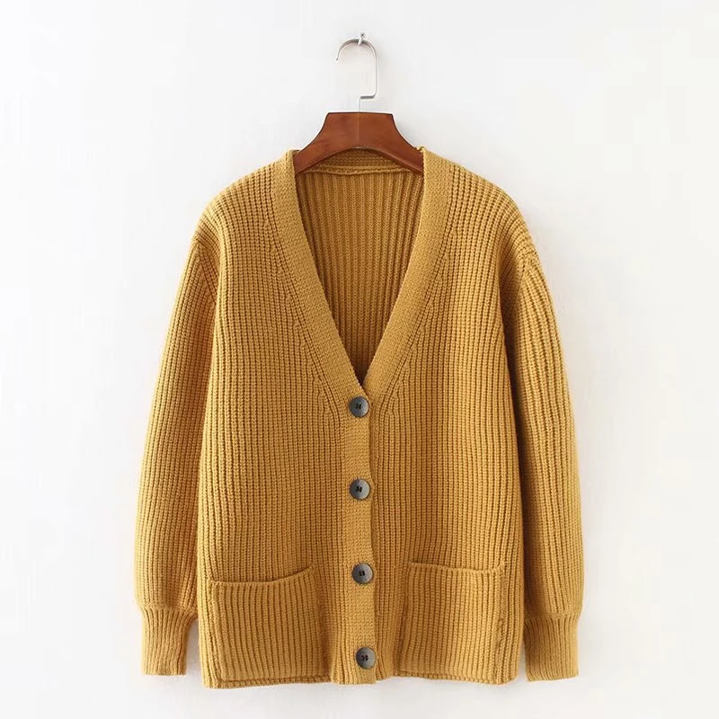 Женский кардиган свитер с v-образным вырезом Свободный Трикотаж однобортный Повседневный вязаный женский кардиган верхняя одежда зимняя куртка Женский пиджак