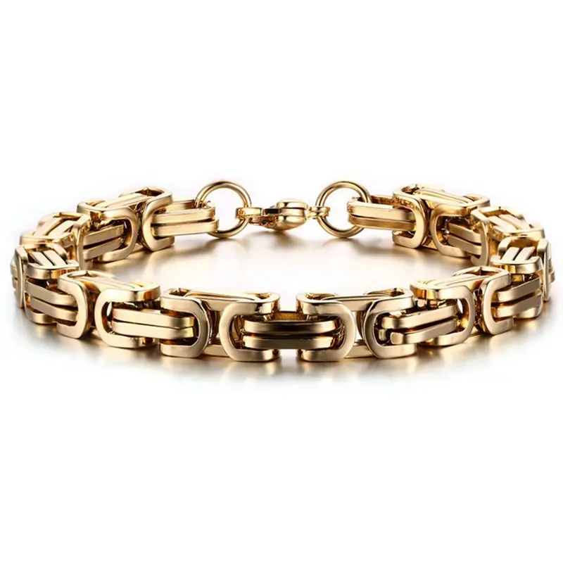 8 мм Золотой цвет плоская Византийская нержавеющая сталь браслет мотоцикл байкер Мужские звенья цепи браслеты панк рок ювелирные изделия