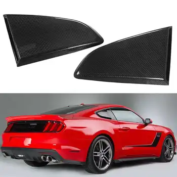 

New Real Carbon Fiber 2x Car Rear Side Window Quarter Louver Scoops Cover Trim For Ford For Mustang R Style 2015-2020