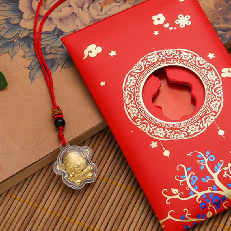 Год, ожерелье с изображением мышонка, крысы, год крысы, Позолоченный Кулон, подарок, сувенир на год, подарок на удачу, Зодиак, золотые подарочные сумки