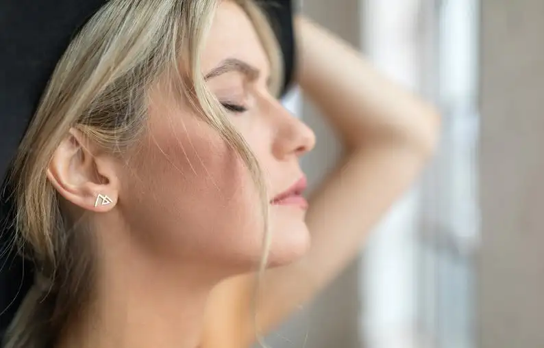 Mountain earrings; stud earrings; gold or silver earrings; the mountains are calling; mountain jewelry; dainty earrings