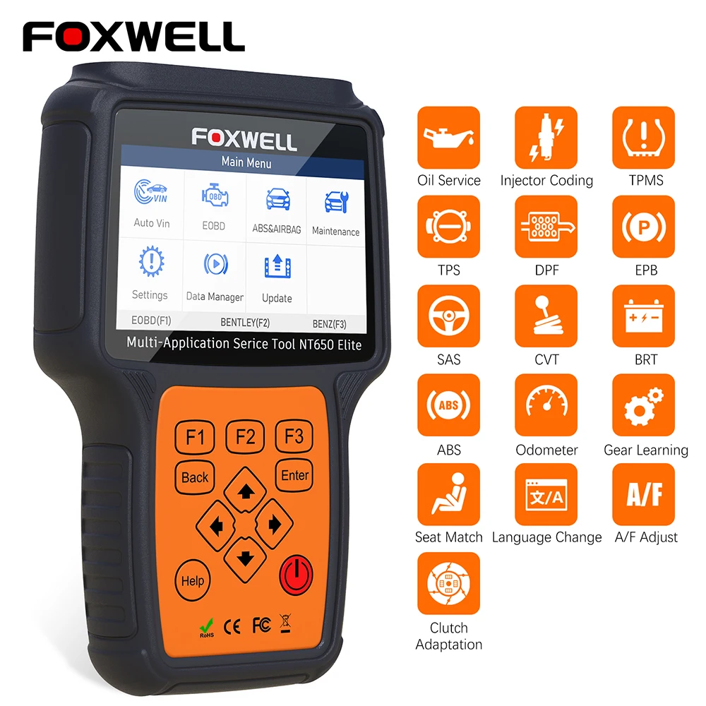 FOXWELL NT650 Elite OBD2 EOBD диагностический инструмент многофункциональное приложение функции сброса обслуживания автомобильный код ридер OBD2 автомобильный сканер