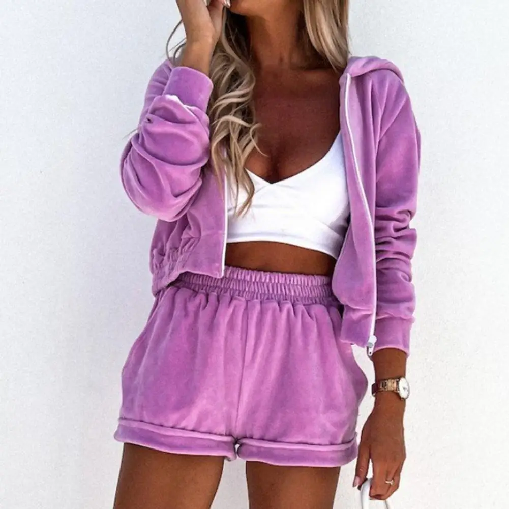 

2pcs/Set Sports Suits Women Outfits Shorts Set Autumn Long Sleeve zipper Hooded Coat Loose Shorts Two Piece Set Women Tracksuits