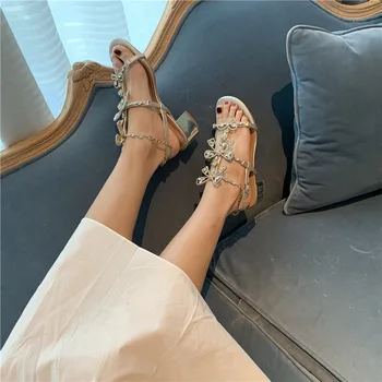 

Med Roman Sandals Bow Shoes 2020 Summer Women's Heels Suit Female Beige Buckle Strap Medium Gladiator Sandals Women Sexy Velvet