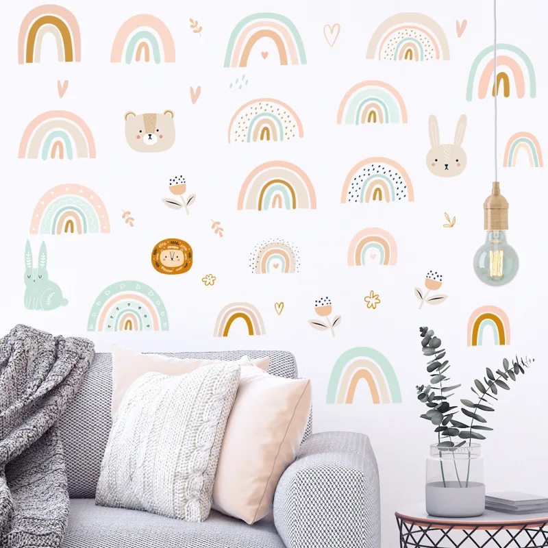 Cartoon Animals Rainbow Wall Stickers for Baby Room Kids room Girls Bedroom wall stickers self adhesive stickers vinyl stickers self adhesive wall stickers vinyl wall stickers chalkboard stickers chalkboard wall stickers