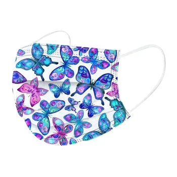 

10/20/50pc Adult Mask Butterfly Printing Disposable Non Woven 3 Layer Ply Filter Mouth Face Mask Breathable Earloops Mask Masque