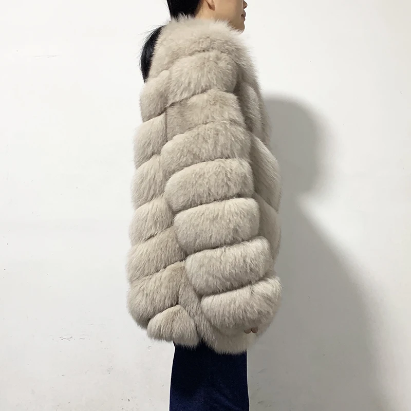 rf2053 Woman's Real Fox Fur Coat Winter Whole Leather Striped Pattern Natural Fur Jacket Warm Winter