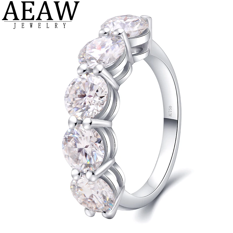 AEAW 14k white Gold 4ctw 6mm 5pcs Round Cut Engagemen Ring