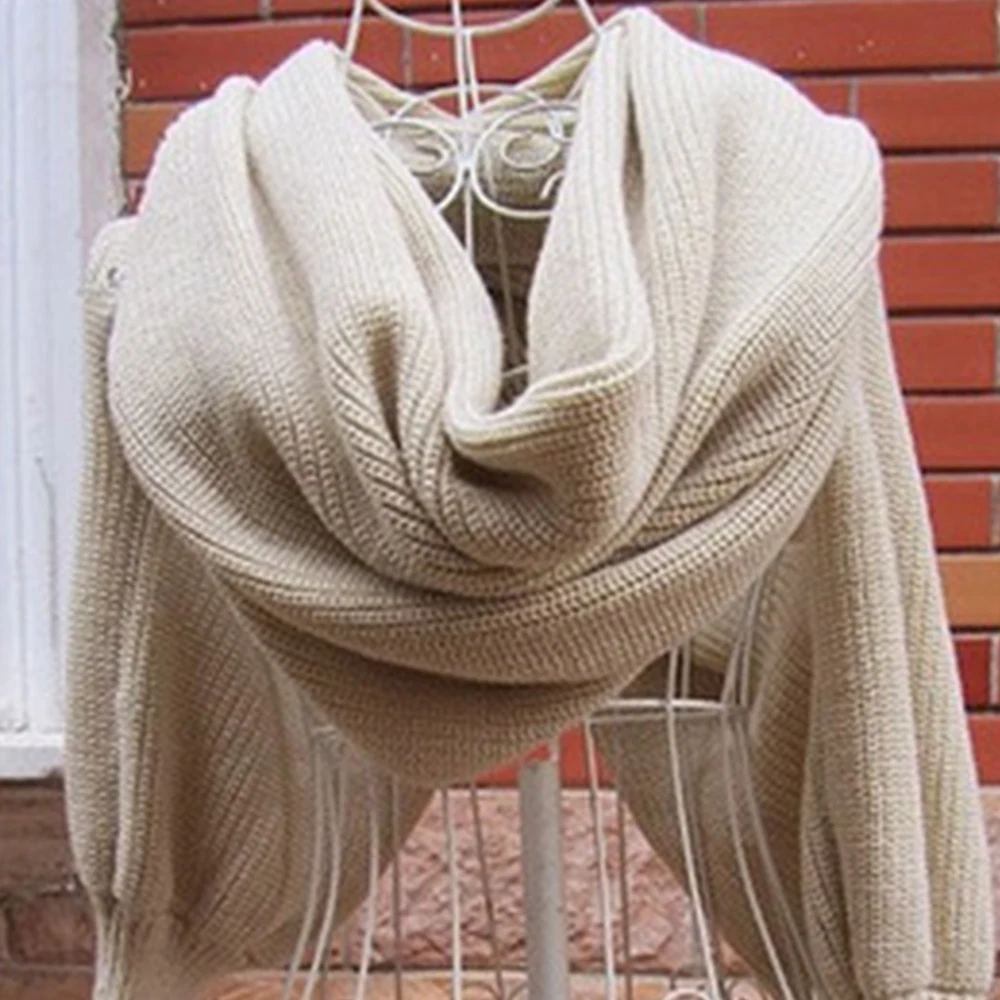Шерстяной шарф для мужчин и женщин, зимний длинный нагрудник, шаль с рукавом, вязаный шарф, женский шарф зима