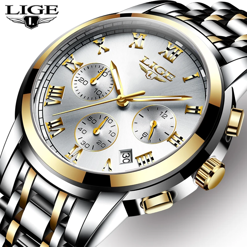 

LIGE Men Watches Top Luxury Brand Steel Waterproof Sport Quartz Watch Men Fashion Date Chronograph Male Clock Relogio Masculino
