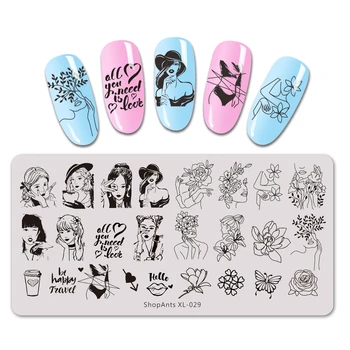 

ShopAnts Stamping Plates Beautiful Girl Flower Women Butterfly Image Stainless Steel Nail Art Stencil Stamp Mold Template