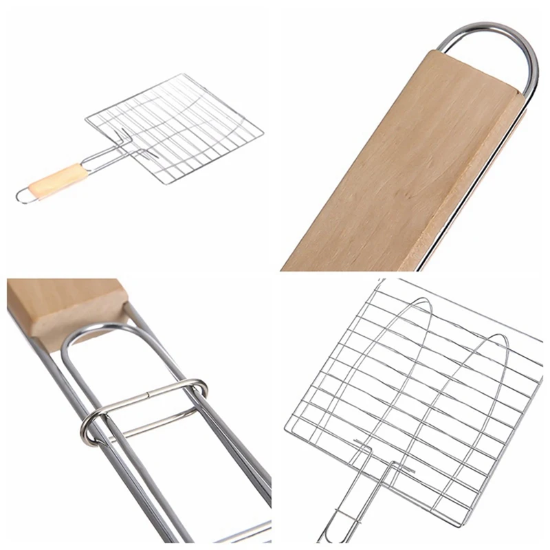 Portable BBQ Grilling Basket Stainless Steel Nonstick Barbecue Grill Basket Tools Grill Mesh for Fish Hamburger