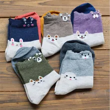 Настоятельно рекомендуем! Женские милые носки с принтом 5 пар/упак. осенне-зимние теплые носки, женская теплая шапка, с забавными животными Носки