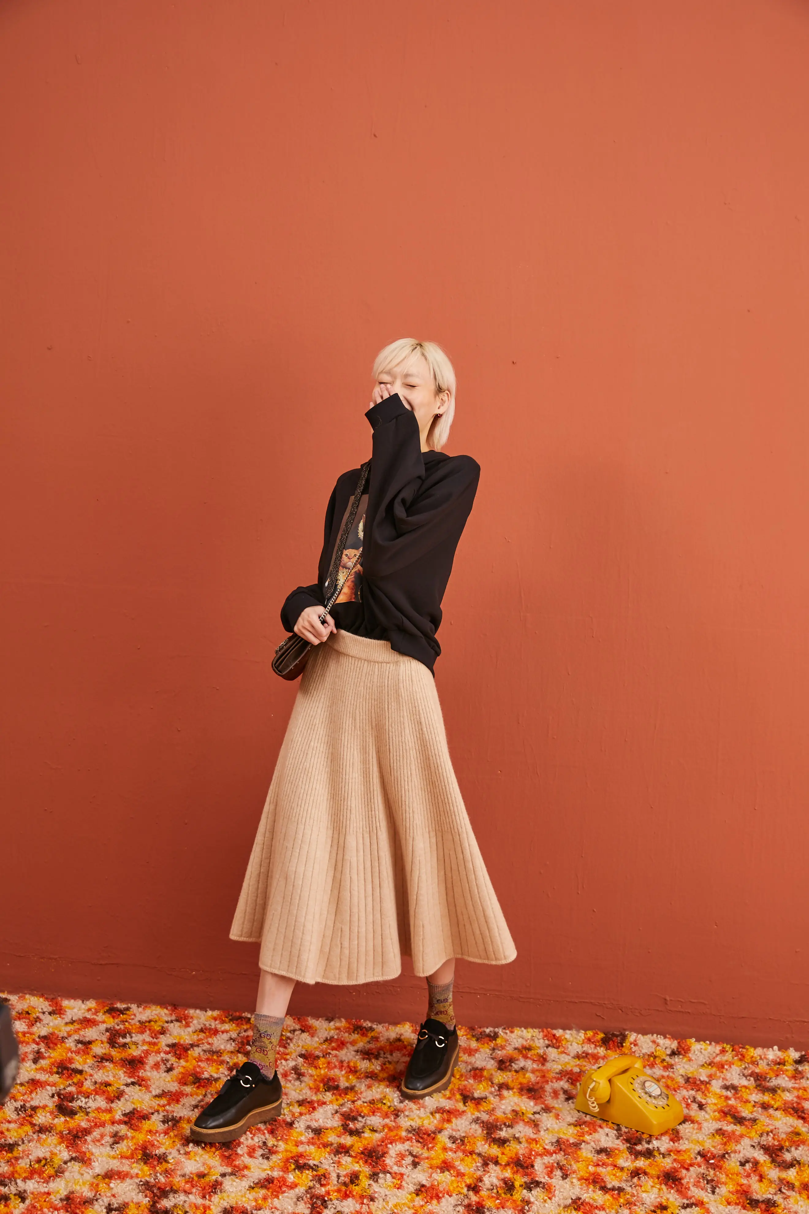 SAM'S TREE Multicolor Solid Minimalist Style Knitted Long Skirt Women Winter Pure High Waist Casual Office Ladies Skirts