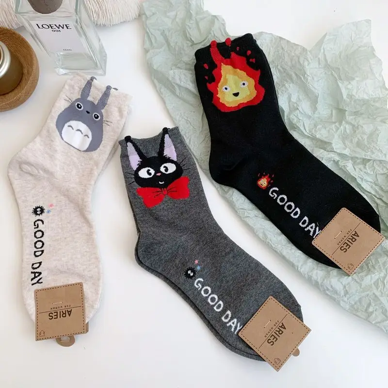 Cartoon Cat Cute Socks Women No Face Man Sock Totoro Funny Fashion Anime Spring Autumn Sweat Absorption Gray Classic Cotton Sock