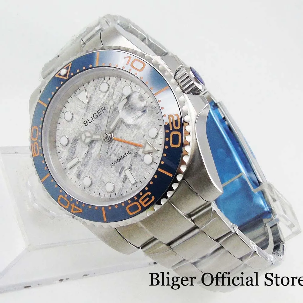 BLIGER New Design 40mm Grey Dial Sapphire Glass GMT Hand Automatic Movevment Date Window Bracelet Clasp | Наручные часы
