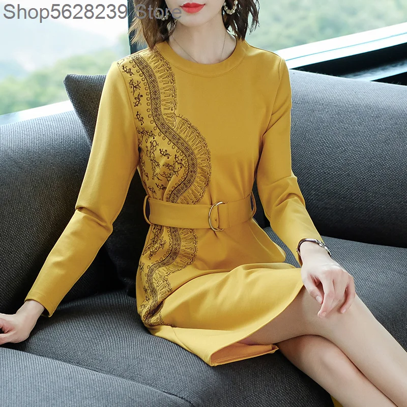 

Yellow Early Autumn Pack 2020 French Long Sleeve Dress Early Autumn Autumn Harvest Waist Temperament A Word Skirt