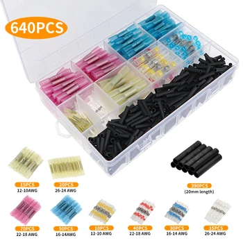 

640Pcs Heat Shrink Connectors Waterproof Solder Wire Connectors Heat Shrink Butt Crimp Connectors Electrical Splice Terminal