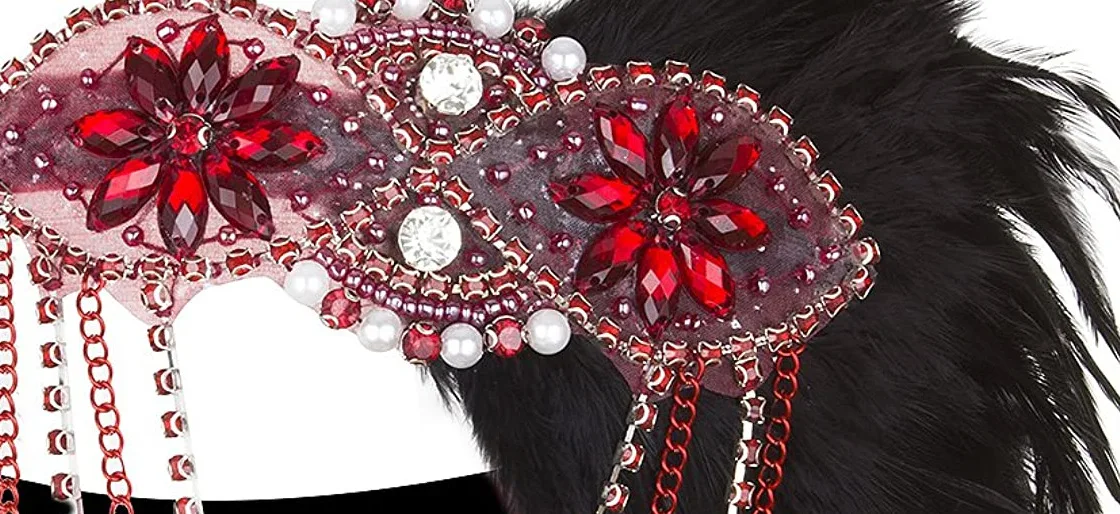 1920s Party 20s Feder Ketten Kostüm Requisiten Charleston Zubehör Royal Blue Flapper Kopfstück Great Gatsby Perlen Stirnband – Detail 10
